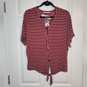 NWT red white striped tie hem shirt Large